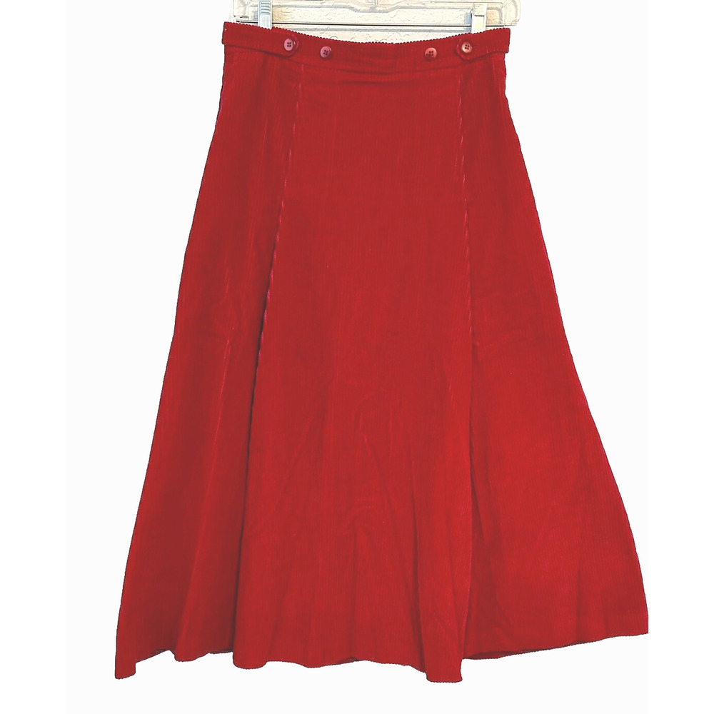 VTG The Villager Skirt Women's Red Corduroy Pleats Sz 8/10 27.5" Heritage Preppy